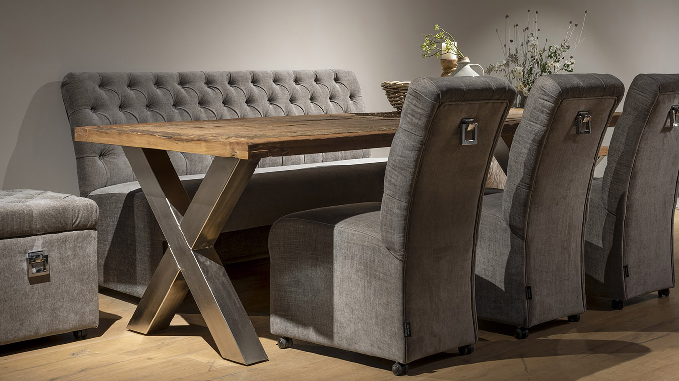 UrbanSofa Toulouse No Arms Eetkamerfauteuil Belize Taupe Burlington Eettafel X Poot Large Chroom Website