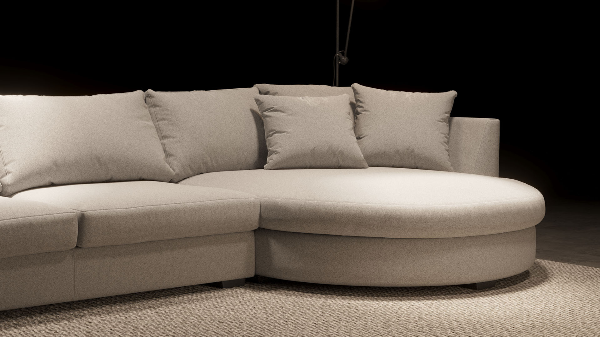 UrbanSofa Giorno Loungebank Rond Casia Micro Suede Nature Stijl 1 collectie